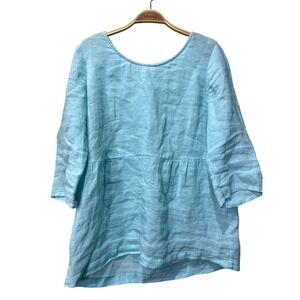 J JILL Light Blue Linen Peplum Tunic Top - Casual